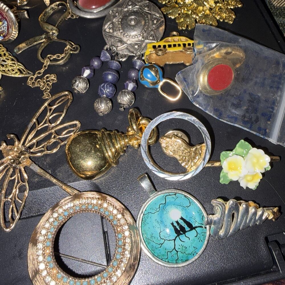 Vintage Costume Jewelry Lot 50+ Brooches Pins Pendants Charms Mixed Estate - Picture 3 of 8